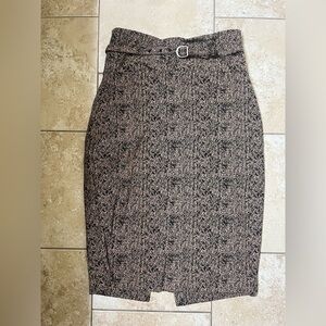 Elegant Black and Brown Herringbone Skirt